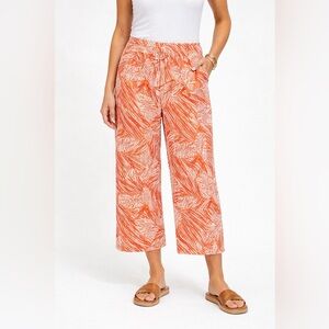 Panama Jack Orange Leaf Print Linen Blend Ankle Pants Elastic Waist Size L